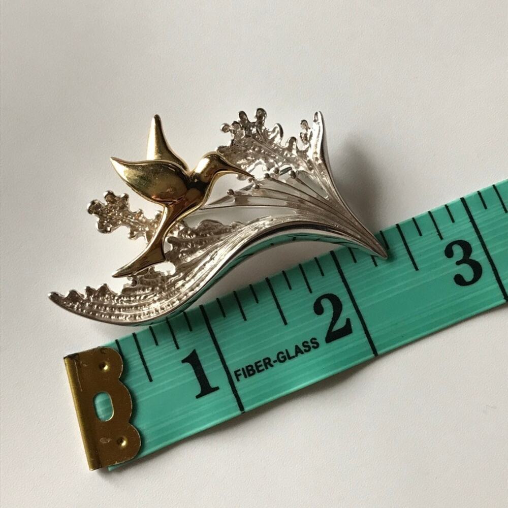 Brutalist Modernist Sterling/Gold Wash Hummingbird 925 FB brooch/pin 2"x2.5" - Picture 4 of 8